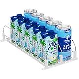 Puricon Drink Organizer for Fridge Pusher Glide, Spring Loaded Fridge Drink Dispenser, Self Pushing Soda Can Organizer for Refrigerator, Beer Bottle Beverage Organizer Drink Holder -2 Rows, White