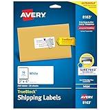 Avery Printable Shipping Labels with Sure Feed, 2" x 4", White, 250 Blank Mailing Labels (8163)