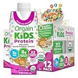 Orgain Organic Kids Nutritional Protein Shake, Fruity Cereal, Healthy Kids Snacks 8g Dairy Protein, 4g Fiber, 22 Vitamins & Minerals, Gluten Free, Non-GMO, 8.25 Fl Oz (12 Pack) (Packaging May Vary)