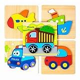 BHAPPY Wooden Jigsaw Puzzles Vehicle Patterns for Toddlers Gift for Boys and Girls, 5 pcs Truck Plane Boat Police Car