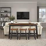 Lexicon Bar Table Set for 3, Small Kitchen Table Set Kitchen Island Table with 3 Saddle Bar Stools, 4 Piece Dining Table Set for Breakfast Nook, Living Room, Apartment, Counter Height, Black/Brown