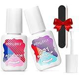 Modelones 5 Pcs Dip Powder Liquid Set with 2 in 1 Base & Top Coat and Activator, Dipping Powder System Essential Kit with nail tools for French Nail Art Manicure