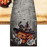 Nialnant Halloween Decorations Table Runner, Pumpkins Spider Web Cat Crows Halloween Table Runners for Holiday Party Kitchen Dining Table Decoration