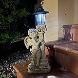 Aloak Angel Statue with Solar Lights (Left) 19.7 Inch, Outdoor Solar Angel Garden Statue with Roma Pillar for Garden Lawn Deocr, Christian Religious Gift