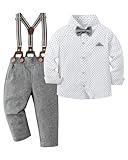 Boys Wedding Guest Outfit Boys Dress Suit for Boys Boy Dress Shirt with Bowtie/Suspender Pants 7-8 Years Grey