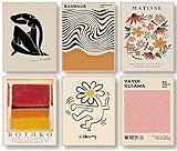 Matisse Wall Art Prints Set of 6, Abstract Matisse Wall Art Exhibition Posters Black Beige Yellow Women Body Line Art Flower Market Art Prints, Living Room Wall Decor（8x10inch, Unframed)