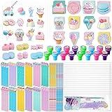 PerKoop 168 Pcs Ice Cream Party Favors Include Mini Notebook Sticker Pencil Stationery Gift Set Sweet One Party Favor Supply for Candyland Donuts Birthday Decoration Classroom Reward Stuffer Filler