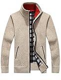 Yeokou Men's Slim Fit Zip Up Casual Knitted Cardigan Sweaters with Pockets (Large, Khaki)