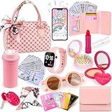 Oisacirg Play Purse for Little Girls, 32PCS Toddler Purse with Pretend Makeup for Kids, Princess Toys Includes Handbag, Phone, Wristwatch, Silk Scarf Kids Toy Purse Birthday Gift for Girls 3 4 5 6 +