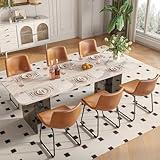 REONEY Dining Chairs Set of 6, PU Leather Armless Dinner Chairs with Backrest, 18" Modern Kitchen Dining Room Chair with Metal Legs for Home (Brown)