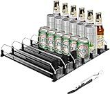 ONCHSH Drink Organizer for Fridge Pantry,Spring Loaded Soda Can Drink Organizer for Refrigerator,soda can dispenser for refrigerator,Width Adjustable Beverage Pusher Glide (Black, 16.4"D - 6 Rows)