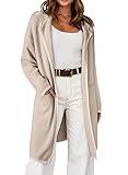 Dokotoo Long Cardigans for Women 2024 Fall Fashion Cardigan Sweaters for Women Lightweight Long Sleeve Oversized Long Sweaters Winter Coats Jackets Outerwear with Pockets Khaki Cardigan for Women S