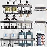 Veken Adhesive Shower Caddy 6-Pack,Heavy Weight Bearing,Large Wall Mounted Shower Shelves Rack,Organizer Storage Accessories with Soap Dish&Toothbrush Holder,Ideal for Bathroom,Home&Kitchen,Black