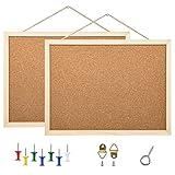 2 Pack Cork Board Bulletin Board, 15.7"X 12" pin Boards for Walls, Oak Wood Finish Frame, Wall Mounted Cork Board for Office Home and School(Pins, Eye Bolts, gaskets, Screws)