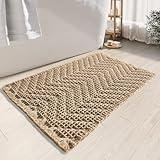 BULULOM Bathroom Floor Mat,Boho Bath Mat,Super Absorbent Bath Mat,Bathroom Rugs Non Slip Washable, Quick Dry Shower Mats, Ultra Soft Bath Mat Towel,Brown,18"*30"