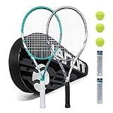 Tennis Rackets for Adults, 27 Inch Tennis Racquets-2 Player Tennis Racket Set with 3 Balls,2 Grips, 2 Vibration Dampers- Grey and Green