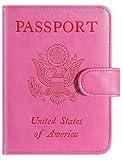 Passport Holder Cover Wallet RFID Blocking Leather Card Case Travel Accessories for Women Men (Pink)