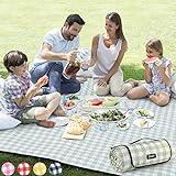 ZAZE Extra Large Picnic Outdoor Blanket, 80''x80'' Waterproof Foldable Blankets Gingham Picnic Mat for Beach, Camping Grass Lawn Park Accessories Cute Couple Ideas Wedding Registry(Green White)