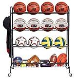 EXTCCT Basketball Rack, Outdoor Rolling Basketball Shooting Training Stand,Sports Equipment Storage with Wheels, Garage Four-layer ball Holder With Two Basket For Basketballs Footballs Volleyball