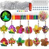 Ayhuhra 30 Sets Fall Leaf Pumpkin Acorn Suncatchers Keychains Craft Kits DIY Window Art Paint Kit Fall Arts and Crafts Maple Leaf Sun Catchers for Classroom Seniors Autumn Thanksgiving Art Project