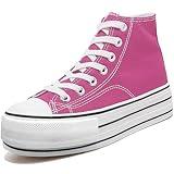 Women's Platform Sneakers 4 cm High, Classic Canvas Platform High Top Sneakers for Women and Teen Girls, Multiple Colors Fashion Trendy Cute Shoes Pink