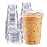 Comfy Package [16 oz. - 100 Count Crystal Clear Plastic Cups With Strawless Sip-Lids, Disposable Iced Coffee Cups with Lids - Ideal for Cold Beverages, and To-Go Drinks