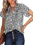 Dokotoo Womens Oversizes Cute Tops for Women 2024 Trendy Casual Summer Fall Smocked Short Sleeve Shirts V Neck Blouses Alicia Floral Flowy Print Work Business Top Gray XX-Large