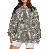 Camo Crewneck Sweatshirt Women,Fall Sweatshirts For Women Fashion 2024 Drop Shoulder Business Casual Long Sleeve Camo Shirt Maple Leaf Print Hoodies For Teens Girls Y2K 70S Outfits Dark Green L