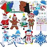 Winlyn 24 Sets Christmas Craft Kits Winter Crafts DIY Christmas Ornaments Decorations Art Sets Foam Santa Reindeer Snowman Christmas Stickers for Kids Holiday Season Classroom Activities Party Favors