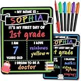 First and Last Day of School Board Sign with Liquid Chalk Markers Pack - Back to School Sign with Chalkboard Markers - 14”x11” Double-Sided - Back to School Supplies for Kindergarten Preschool