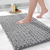 Yimobra Bathroom Rug Mat, 24'' x 17'', Luxury Chenille Shaggy Bath Rugs, Extra Soft & Thick, Absorbent Water, Non-Slip, Machine Washable, Bath Mats for Bath Floor,Tub and Shower, Gray