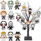 Halloween Tree Decorations,Halloween Ornaments for Tree - 10pcs Horror Movies Merchandise,Wooden Hanging Horror Movie Decor Ornament,Horror Movie Characters for Halloween Trees,Mini Halloween Decor