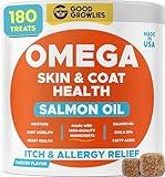 Omega 3 Fish Oil for Dogs (180 Ct) - Skin & Coat Chews - Dry & Itchy Skin Relief + Allergy Support - Shiny Coats - EPA&DHA Fatty Acids - Natural Salmon Oil Chews Promotes Heart, Hip & Joint Support