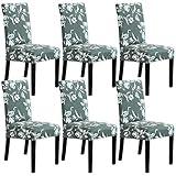 H.VERSAILTEX Stretch Dining Chair Covers Set of 6 Chair Covers for Dining Room Parsons Chair Slipcover Chair Protectors Covers Dining, Feature Modern Floral Printed Design, Green