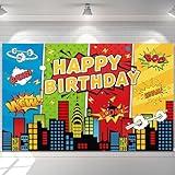 7x5ft Superhero Theme Backdrop for Children Boys Super Heros Comic Skyline Happy Birthday Party Supplies Decoration Baby Shower Backdrop Hero City Banner Decor Photography Backdrop