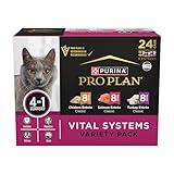 Purina Pro Plan Vital Systems Chicken, Turkey and Salmon Entree Wet Cat Food Variety Pack 4-in-1 Immune, Digestive, Kidney and Brain - (Pack of 24) 3 oz. Cans