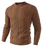 PJ PAUL JONES Men's Pullover Sweaters Cable Sweater Vintage Long-Sleeve Sweater Pullover Crewneck Sweaters Brown XXL