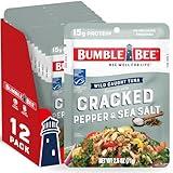 Bumble Bee Cracked Pepper & Sea Salt Seasoned Tuna, 2.5 oz Pouches (Pack of 12) - Ready to Eat - Wild Caught Tuna Pouch - 15g Protein per Serving - Gluten Free