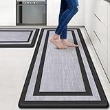 Mattitude Kitchen Mat [2 PCS] Cushioned 0.47 inch Rugs Non-Skid Waterproof Mats and Ergonomic Comfort Standing for Floor, Office, Sink, Laundry, Black and Gray