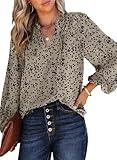 Dokotoo Womens Oversizes Cute Tops for Women 2024 Trendy Casual Summer Fall Smocked Long Sleeve Shirts V Neck Blouses Alicia Floral Flowy Print Work Business Top Grey XX-Large