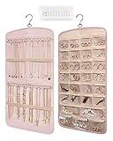 BAGSMART Hanging Jewelry Organizer, Necklace Holder Anti-tangle Earrings Rings Hanger with 10 Jewelry Bags Travel Storage Roll with Pockets Hang on Closet, Wall, Door,1 Piece, Small, Pink