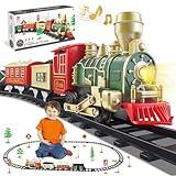 JUQU Train Set-Electric Train Sets for Boys Toddlers Classical Train Toys,Battery-Powered Locomotive Engine with Sound and Lights, 3 Cars &10 Tracks, Christmas Toy Train for Age 3 4 5 6 Years Old Kids