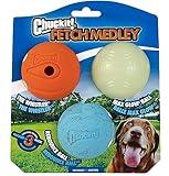 Chuckit! Fetch Medley Dog Ball Dog Toys, Medium (2.5 Inch) Pack of 3, for Medium Breeds, Includes Whistler, Max Glow and Rebounce Balls