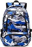 BLUEFAIRY Kids Backpack for Boys Elementary School Bags Primary Middle School Bookbags for Childs Water Resistant Back to School Gifts Son Mochila Escolares para Niños Aged 8-10 17 Inch Camo Blue