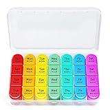 Weekly Pill Organizer, Travel Pill Box Case (7-Day / 4-Times-A-Day) with Huge Compartments to Hold Plenty of Fish Oils, Vitamins, Morning noon Night Medication Dispenser. (White)