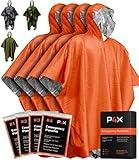 PREPARED4X Emergency Rain Poncho with Mylar Survival Blanket Liner for Car - Heavy Duty, Waterproof Camping Gear, Tactical Prepper Supplies– 4 Pack (Orange)