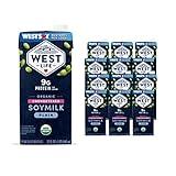 West Life Organic Soy Milk, Unsweetened Plain, Low Sugar, 9g of Protein, Vegan Dairy Alternative, Lactose-Free, Shelf Stable, 32oz (Pack of 12)