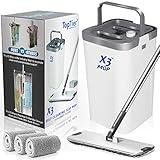 X3 Mop, Separates Dirty and Clean Water, 3-Chamber Design, Flat Mop and Bucket Set, Hands Free Home Floor Cleaning, 3 Reusable Microfiber Mop Pads Included