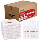 700 Thank You Plastic Bags - Grocery Shopping Bags with Handles [12" X 6.5" X 22"] White Plastic T Shirt Bags for Small Business, Restaurant Supplies, Groceries, Retail Store, Food Truck Accessories