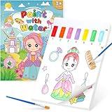 Paint with Water Coloring Books for Kids,Princess Art Craft Kit No Mess Water Color Painting Sets for Kids Ages 4-8,Birthday Gifts Travel Toy Crafts Supplies Kits for Girls Boys Drawing with 2 Brushes